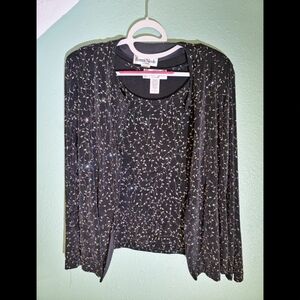 Ronnie Nicole Black Sparkling Diamond Vine Patter Tank Top With Sweater